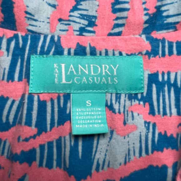 Kate Landry Casuals Women's Sm Pink Blue Floral Embroidered Collared Patio Dress - Picture 11 of 14